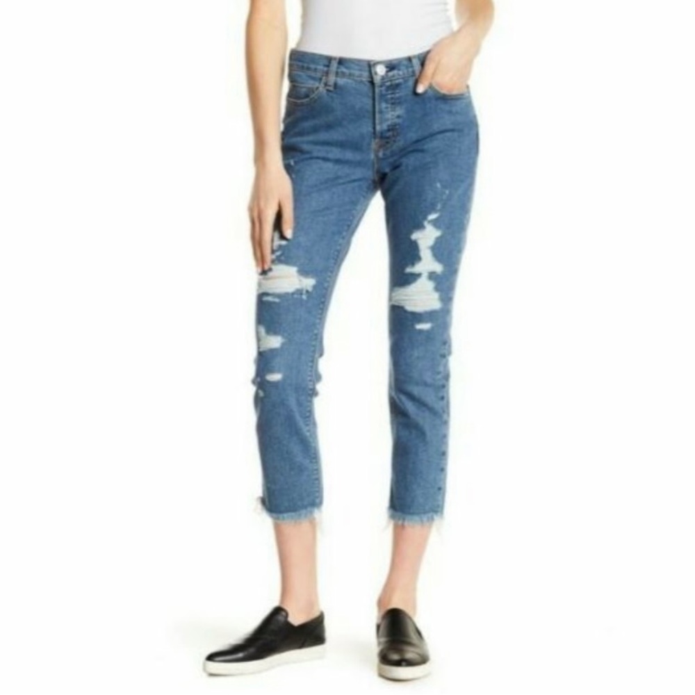 Hudson Jeans Luxe Crop Riley relaxed straight hidden bottoms mediumlight wash 27
